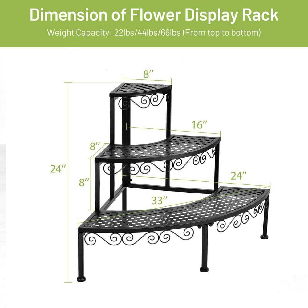 Black Metal Corner Flower Ladder Plant Stand (3-Tier)