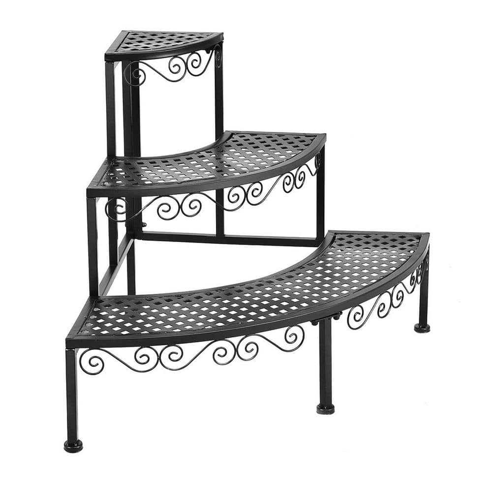 Black Metal Corner Flower Ladder Plant Stand (3-Tier)