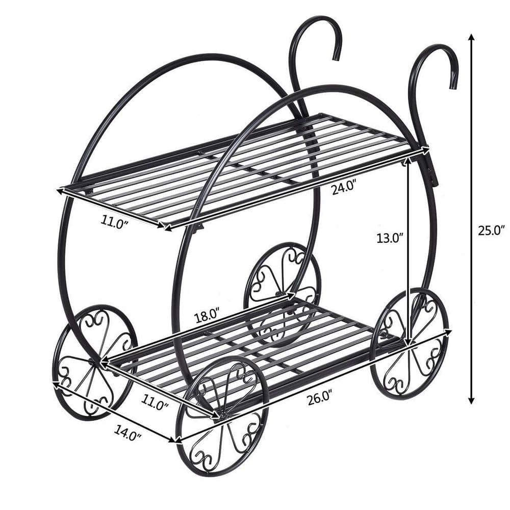 25 in. H Black Heavy-Duty Metal Flower Cart Plant Stand