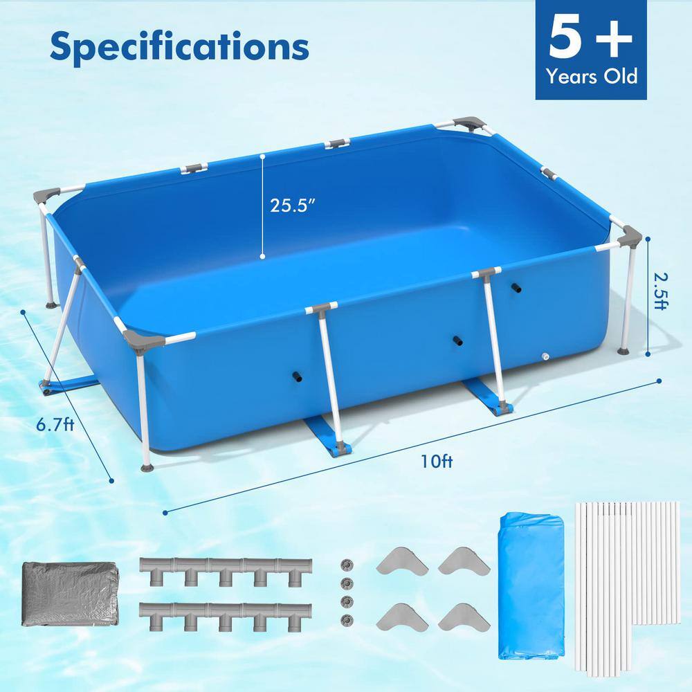 10 ft. x 6.7 ft. x 30 in. Rectangular Metal Frame Pool Above Ground Swimming Pool