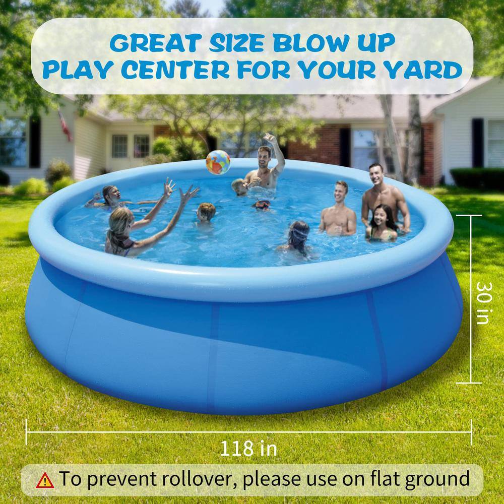 10 ft. Round 30 in. D Inflatable Above Ground Swimming Pool Family Set with Pump