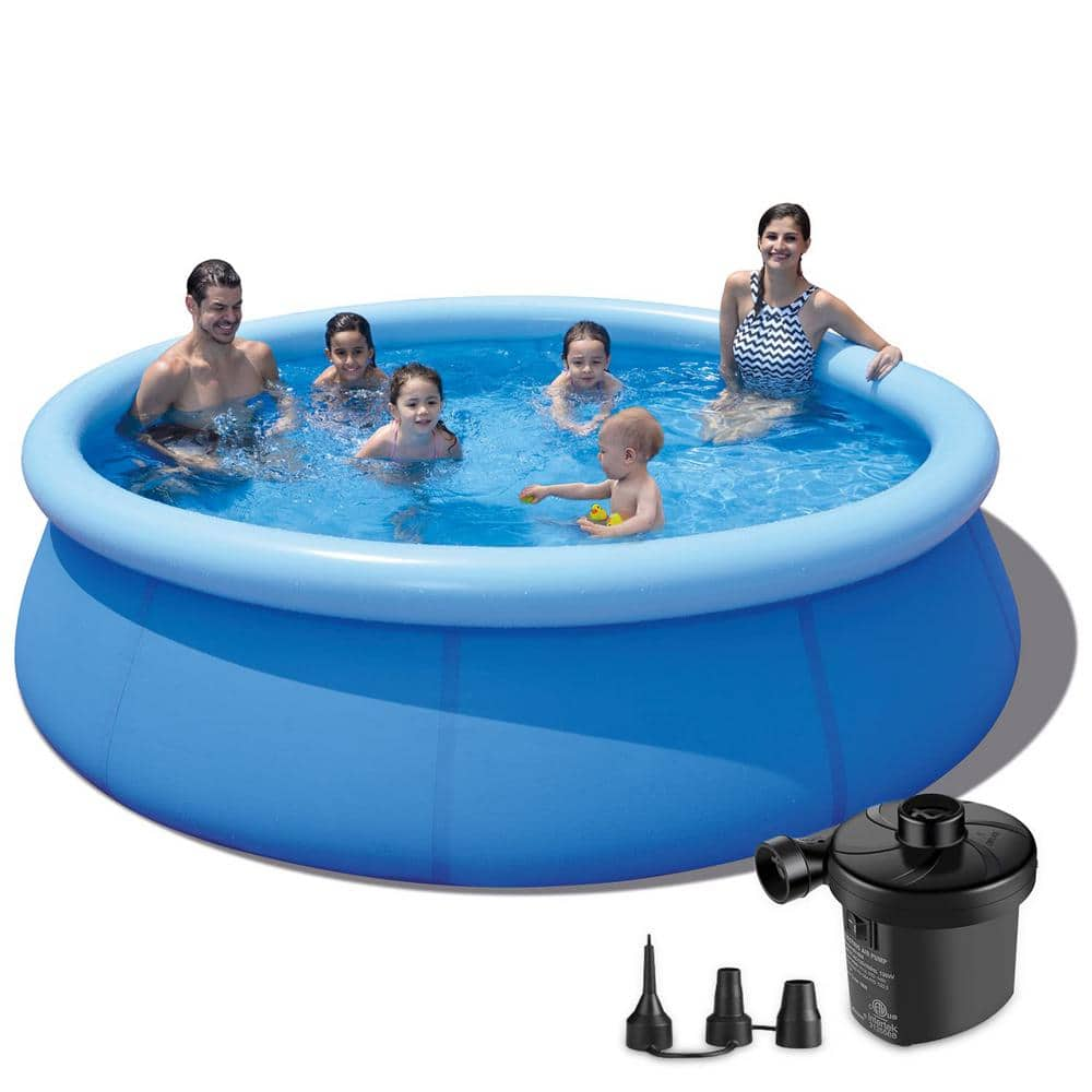 10 ft. Round 30 in. D Inflatable Above Ground Swimming Pool Family Set with Pump