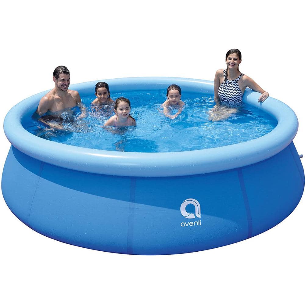 12 ft. x 12 ft. Round 30 in. D Blue Inflatable Above Ground Swimming Pool Set