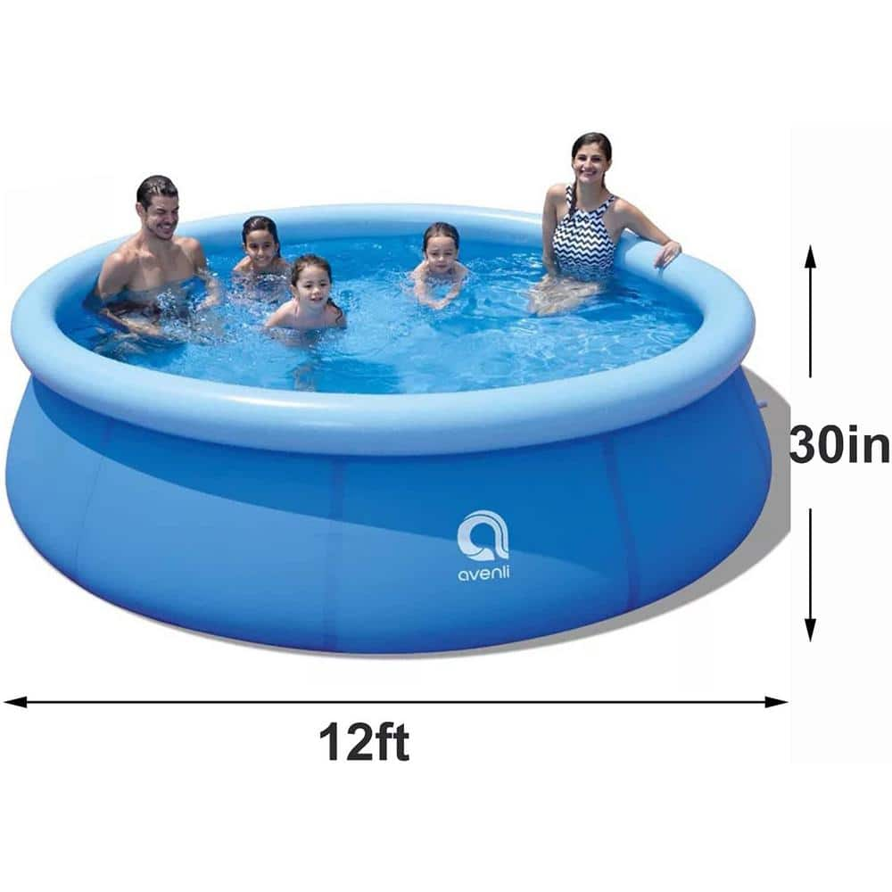 12 ft. x 12 ft. Round 30 in. D Blue Inflatable Above Ground Swimming Pool Set