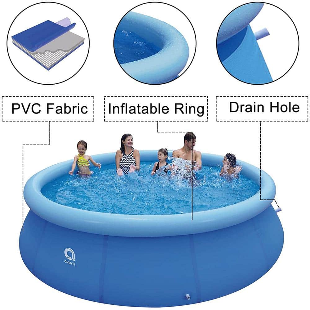 12 ft. x 12 ft. Round 30 in. D Blue Inflatable Above Ground Swimming Pool Set