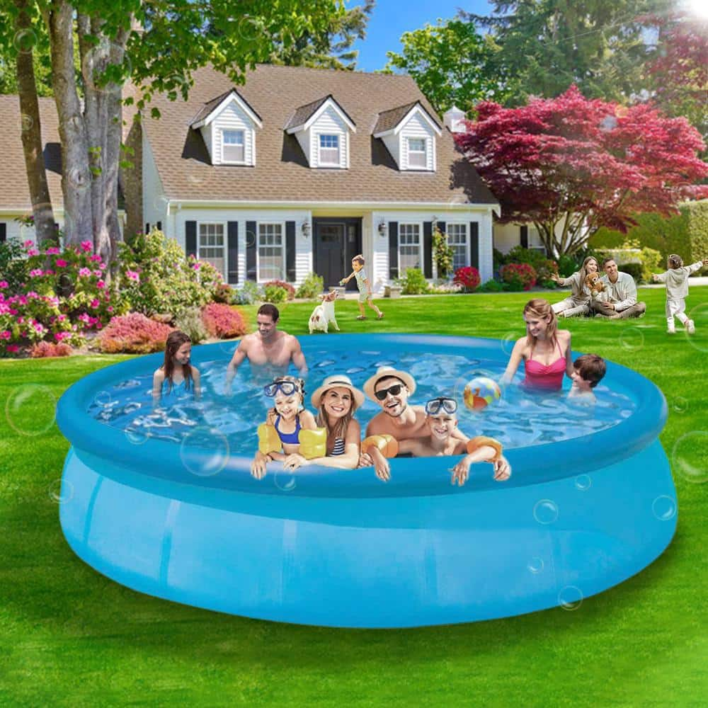 12 ft. x 12 ft. Round 30 in. D Blue Inflatable Above Ground Swimming Pool Set