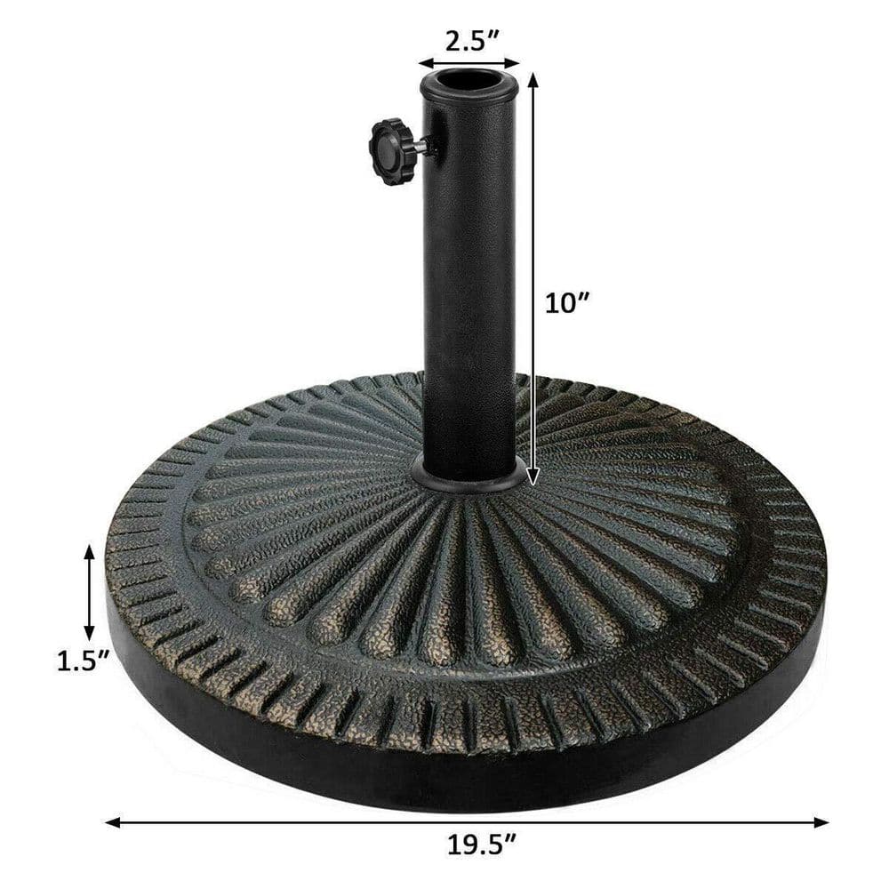 31.5 lbs. Heavy-Duty Round Resin Patio Umbrella Base Stand Holder with Lockable Wheels in Bronze