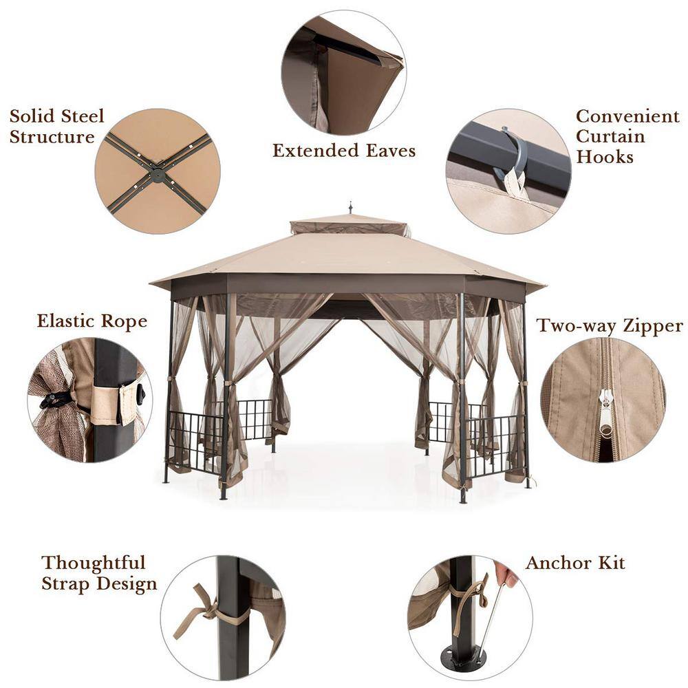 10 ft. x 12 ft. Outdoor Patio Gazebo with Netting