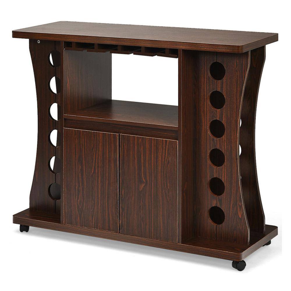 Brown Buffet Sideboard Rolling Kitchen Island