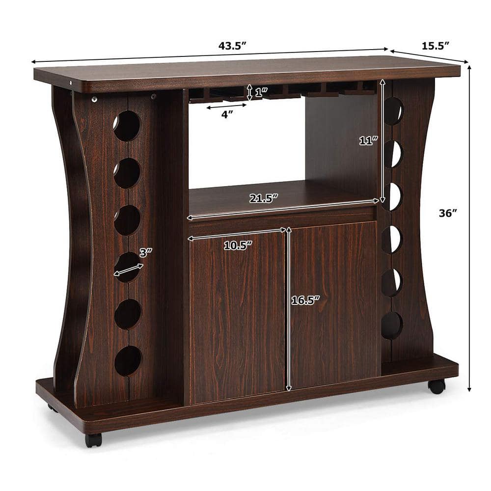 Brown Buffet Sideboard Rolling Kitchen Island