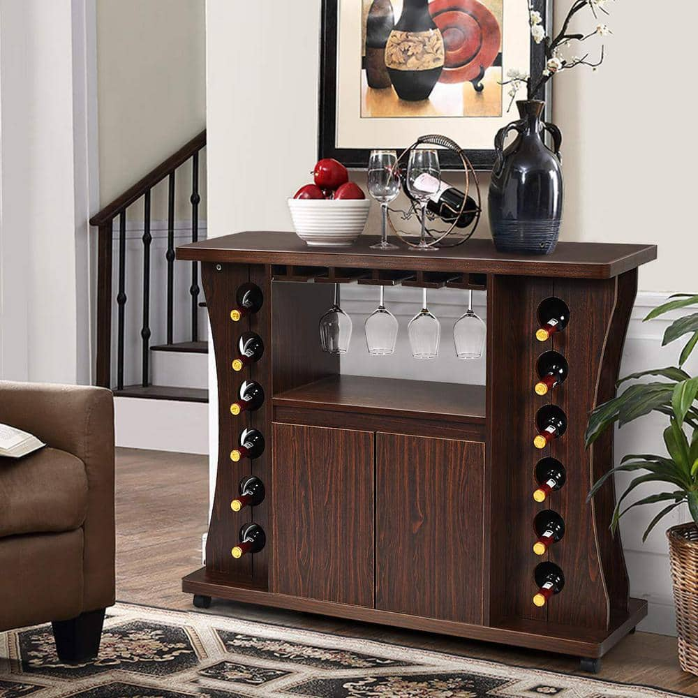 Brown Buffet Sideboard Rolling Kitchen Island