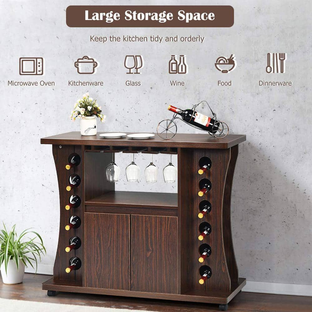 Brown Buffet Sideboard Rolling Kitchen Island