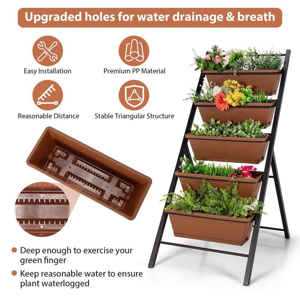 22.5 in. L x 29 in. W x 48.5 in. H 5-Tier Brown Plastic Vertical Planter Box Elevated Raised Bed