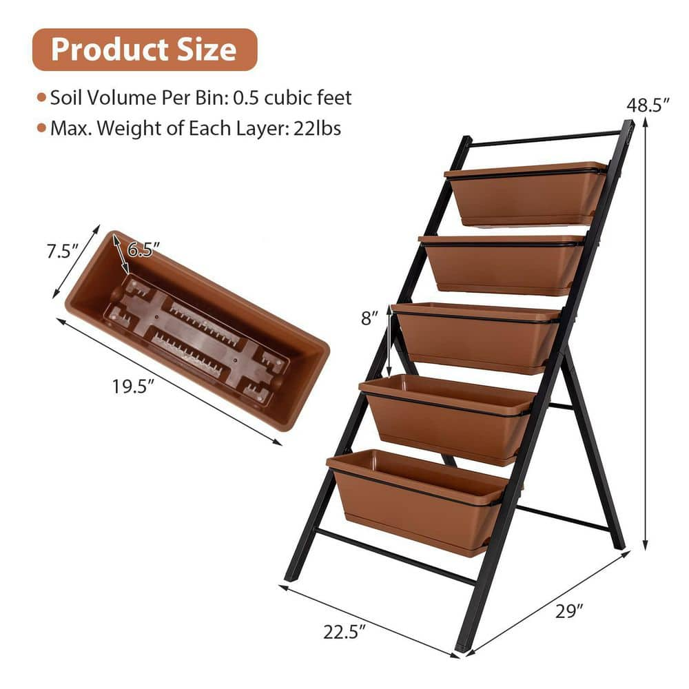 22.5 in. L x 29 in. W x 48.5 in. H 5-Tier Brown Plastic Vertical Planter Box Elevated Raised Bed