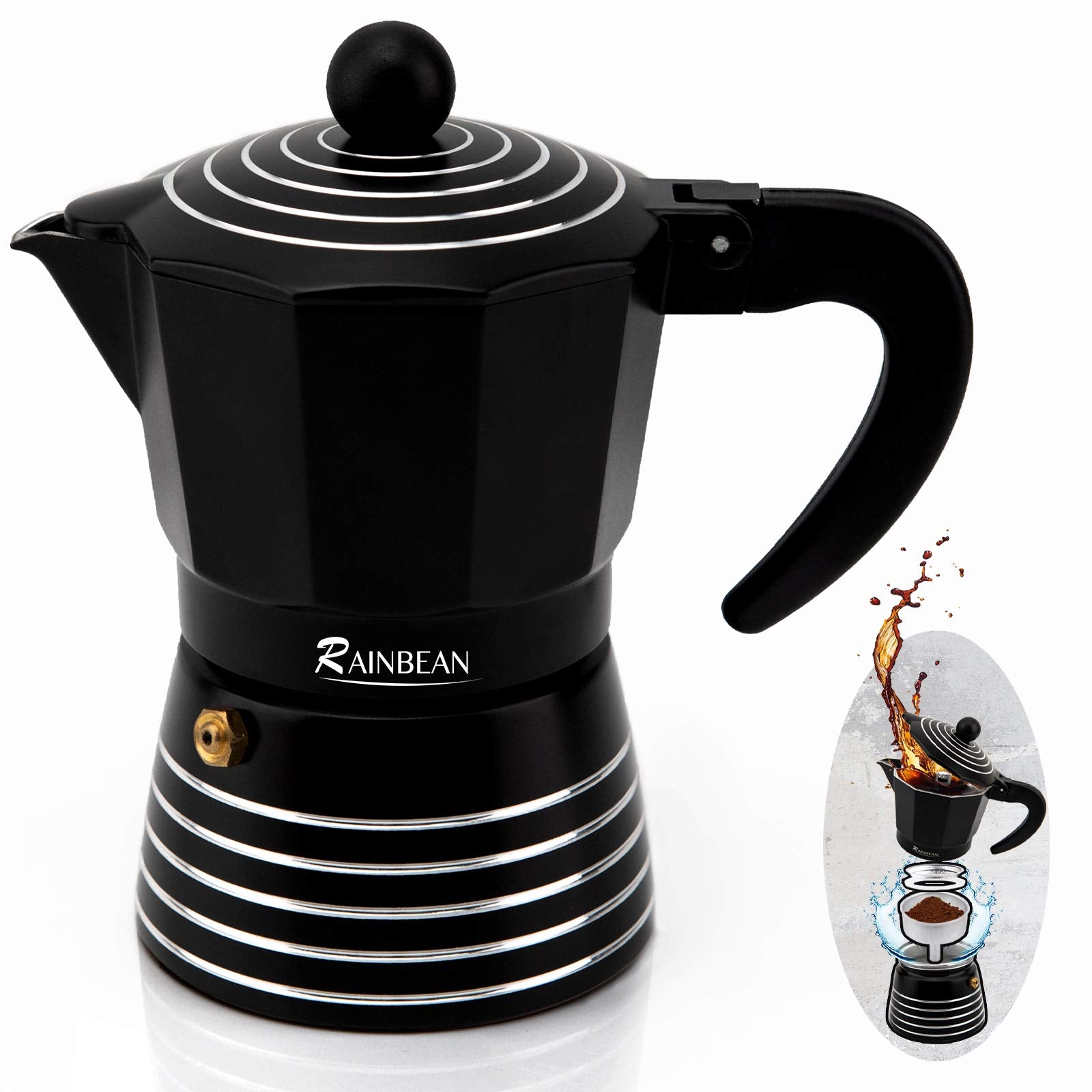 SUGIFT 3 Cup Moka Pot, Stovetop Espresso Machine, Black