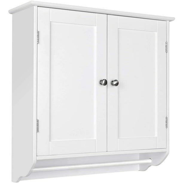 SUGIFT Bathroom Wall Cabinet, 23.6'' W over The Toilet Storage Cabinet with Double Door Cupboard and Adjustable Shelf and Towels Bar, White