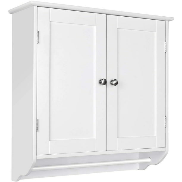 SUGIFT Bathroom Wall Cabinet, 23.6inch W over The Toilet Storage Cabinet with Double Door Cupboard and Adjustable Shelf and Towels Bar, White