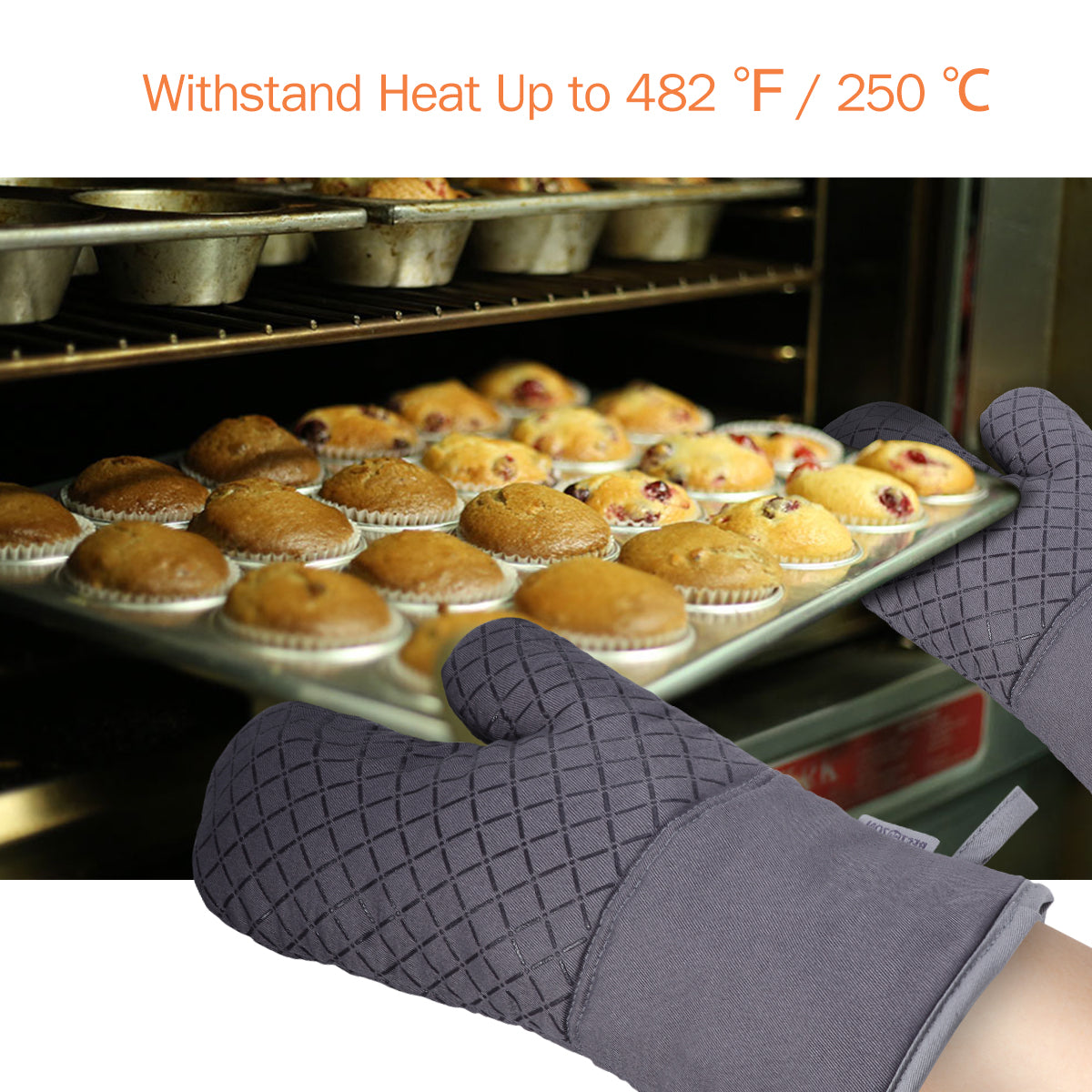 SUGIFT Pot Holders and Oven Mitts Gloves with Silicone Printed,2 Hot Pads and 2 Potholders Set,4 Piece Heat Resistant Kitchen Linens Set for Cooking,Baking,Grilling,Barbecue