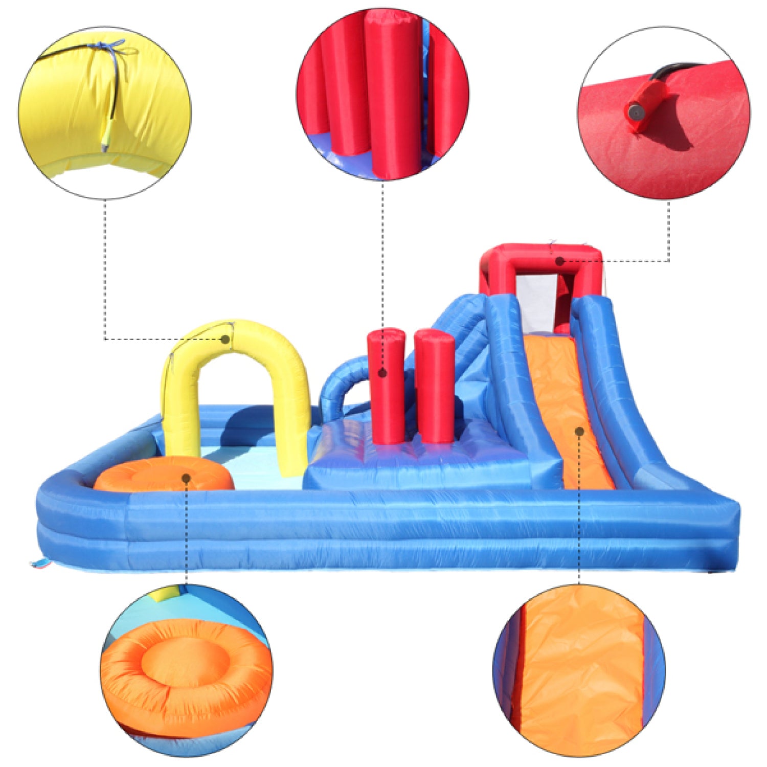 SUGIFT New Inflatable Castle with Water Slide Bouncer,River Race Area,Climbing Wall ,Water Cannon And Hose For Kids