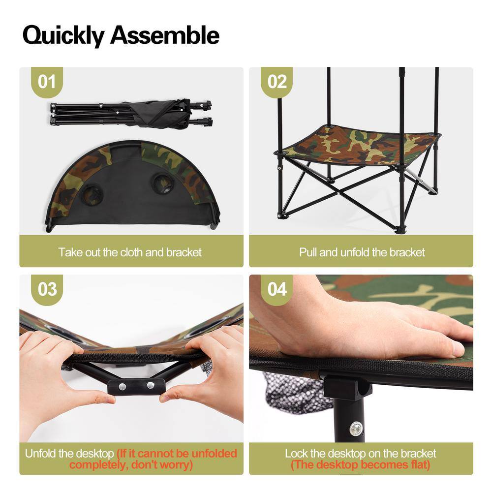 Camouflage Foldable Camping Table with 4-Cup Holders