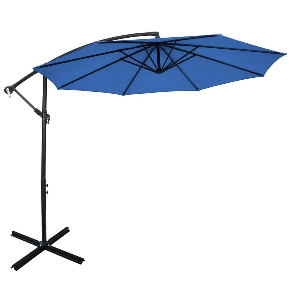 10 ft. Adjustable Tilt Cantilever Aluminum Solar Patio Umbrella Cross Base in Navy