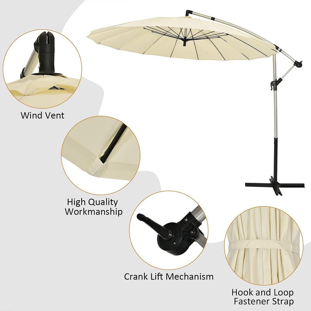 10 ft. Round Cantilever Offset Outdoor Patio Umbrella in Beige