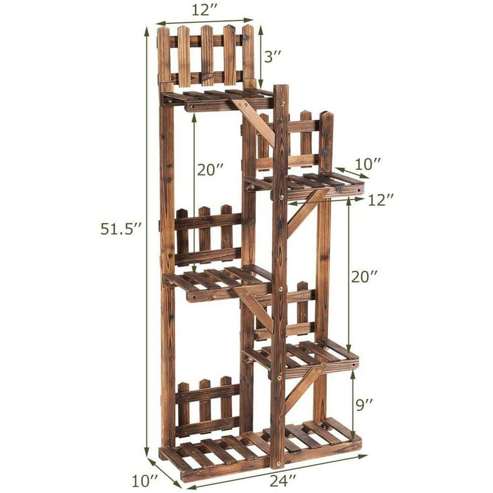 24in. L x 10 in. x 51.5 in. Outdoor Brown Wood Plant Stand (5-Tiers) 6-Pots Display Stand