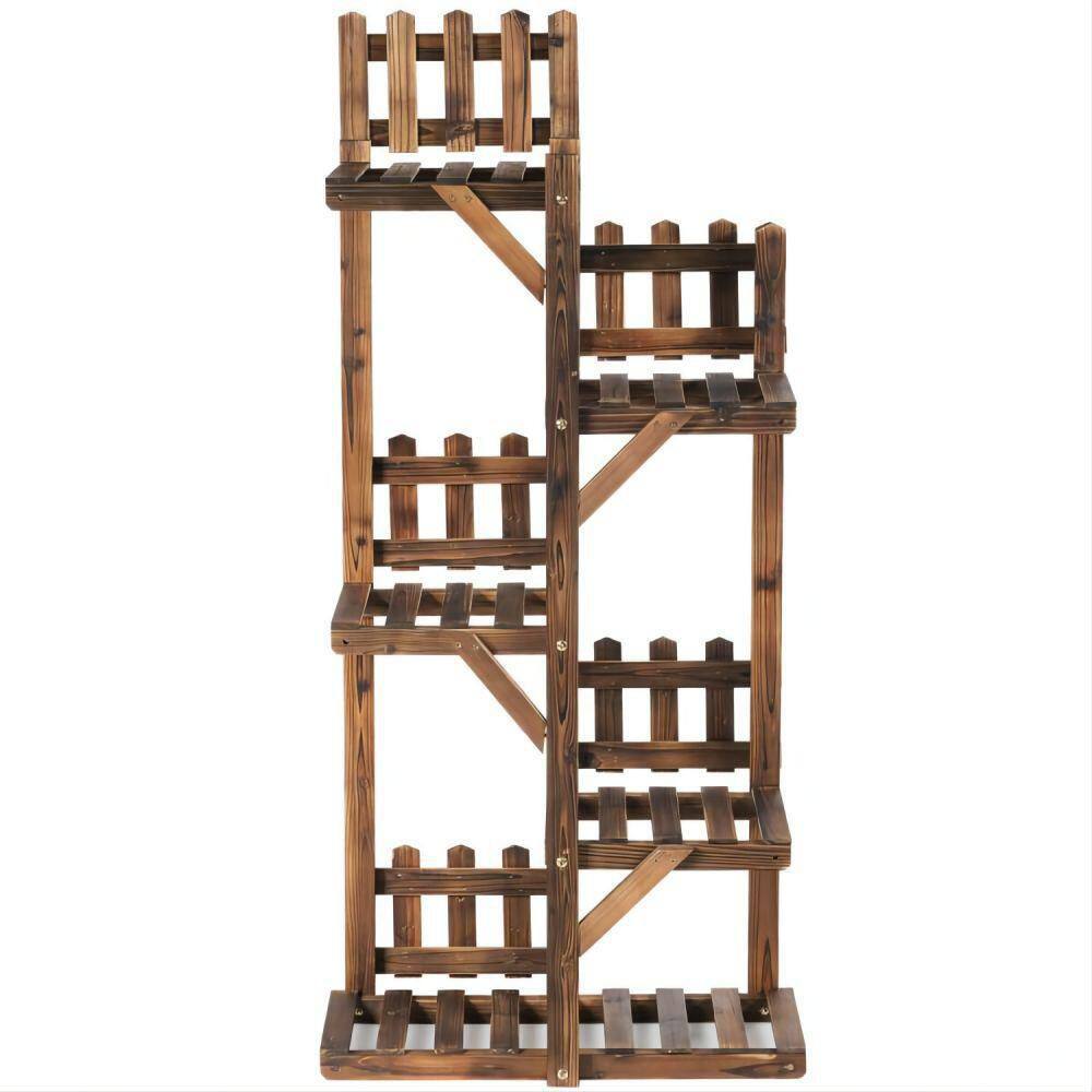 24in. L x 10 in. x 51.5 in. Outdoor Brown Wood Plant Stand (5-Tiers) 6-Pots Display Stand