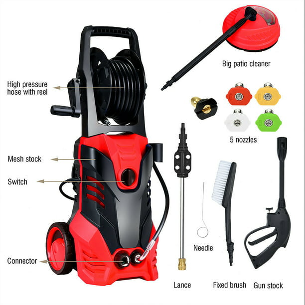 SUGIFT 3000PSI Electric High Pressure Washer Machine 2 GPM 2000W w/ Deck Patio Cleaner, Red