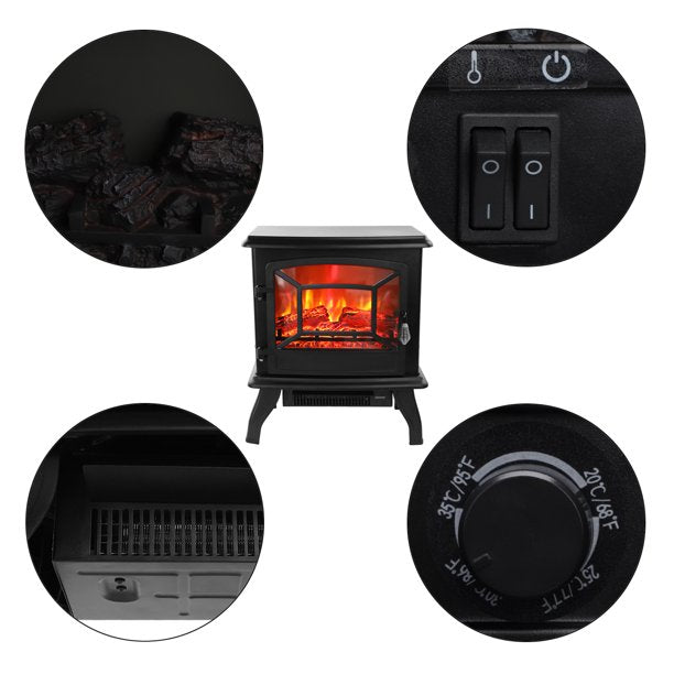 1400W Electric Stove Heater Infrared Quartz Fireplace 3D Flame Log Stove Firebox