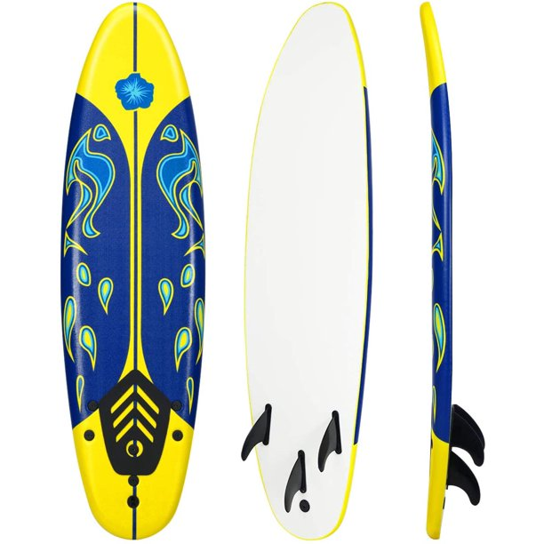 SKONYON 6Ft Premium Foam Surfboard with Removable Fins for All Levels of Surfing for Adults and Kids