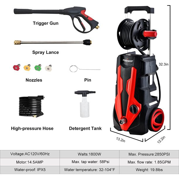 SUGIFT 3000PSI Electric Pressure Washer Cleaner 2.0 GPM 2200W with Hose Reel  