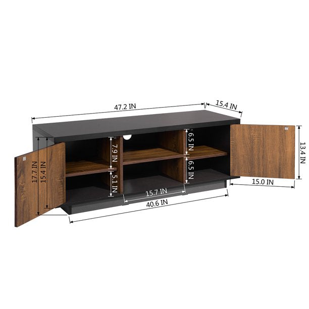 SUGIFT 47.2in Mid-Century Modern 2 Door TV Stand with Storage Cabinet