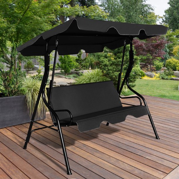 3 Seat Canopy Swing with Cushioned Steel Frame Outdoor Garden Patio Lounge Chair