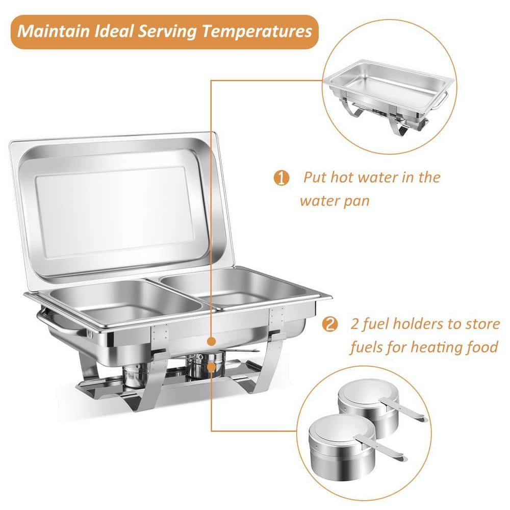 9 qt. Stainless Steel Chafing Dish Buffet Set Full-Size Party Chafing Set (2-Packs)