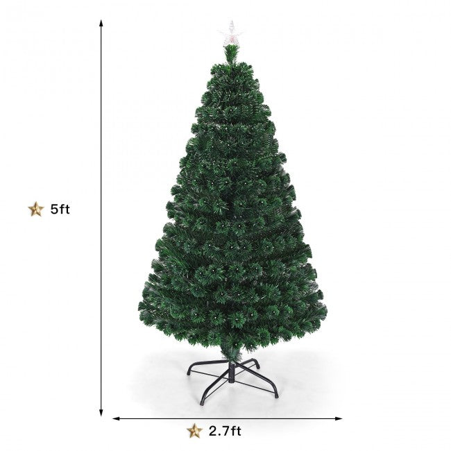 SUGIFT 5ft Artificial Natural Christmas Tree with Multicolor LED Light and Metal Stand