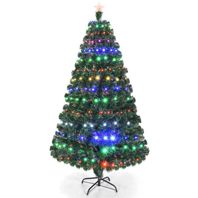 SUGIFT 5ft Artificial Natural Christmas Tree with Multicolor LED Light and Metal Stand