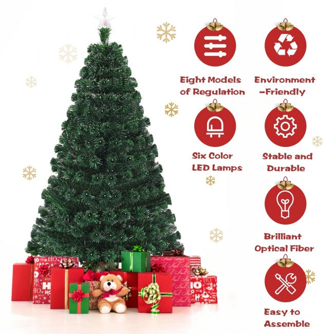 SUGIFT 5ft Artificial Natural Christmas Tree with Multicolor LED Light and Metal Stand