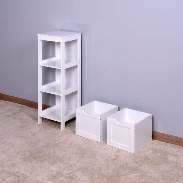 SUGIFT White Floor Cabinet Storage Organizer Rack Stand, 2 Drawers, Bathroom Bedroom Living Room