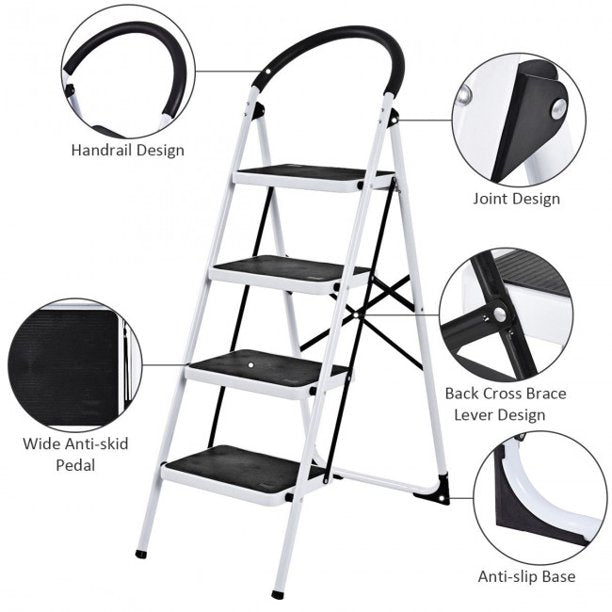 4 Step Folding Ladder with Anti-Slip Pedal Platform 330Lbs Capacity Step Stool