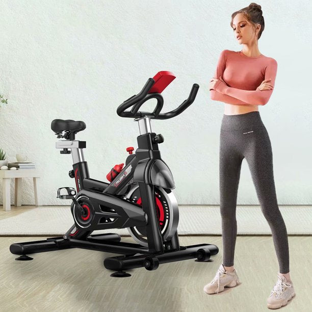 SUGIFT Adjustable Exercise Bike Magnetically Controlled Exercise Bike with LCD Screen and Bottle Cage Red Black