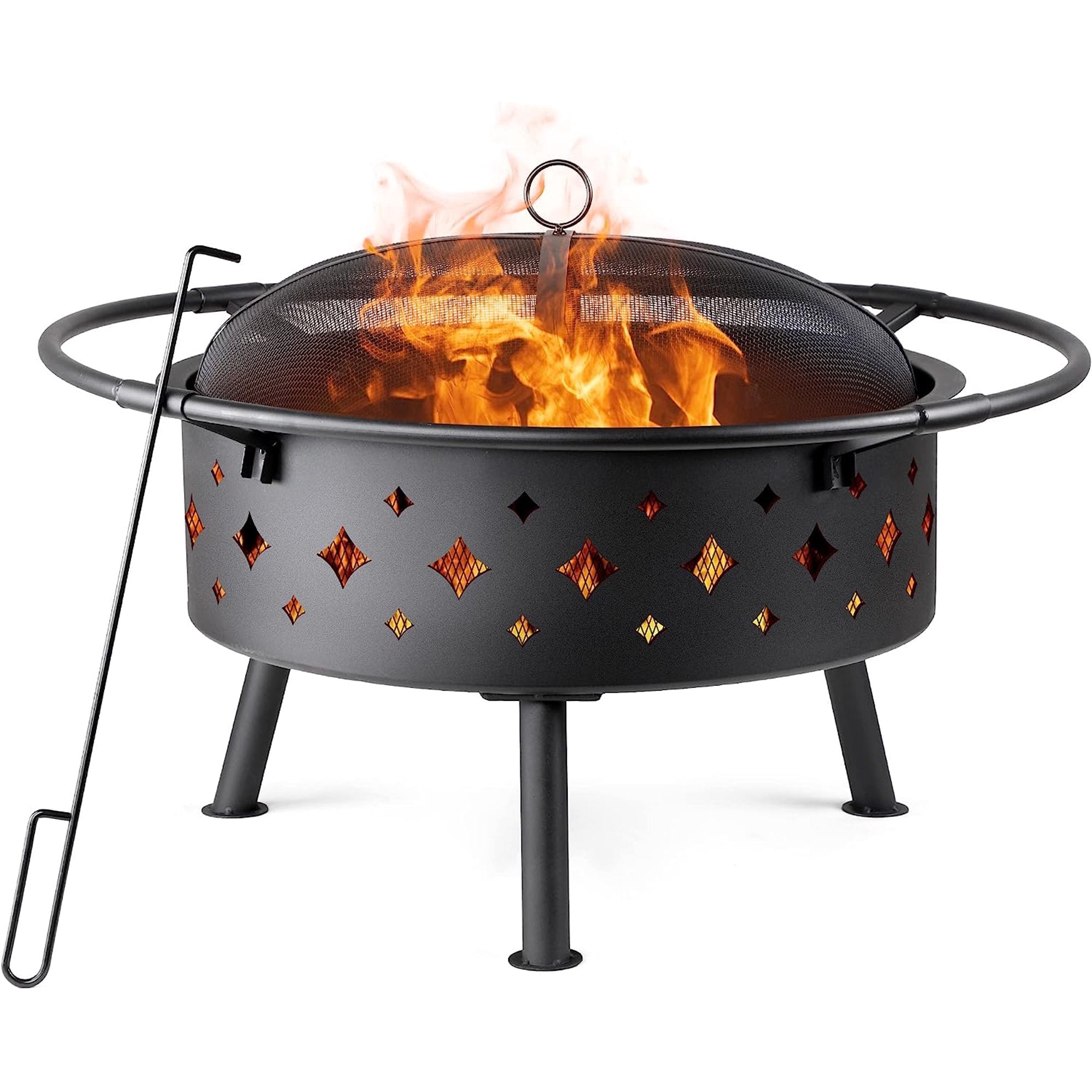 Fire Pit,Outdoor Fire Pits,Wood Fire Pits,Wood Burning Fire Pit,30 Fire Pits for Outside Patio,Backyard Fire Pit with Spark Screen,Log Grate,Poker