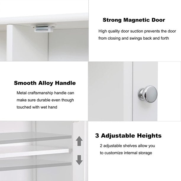 SUGIFT Bathroom Wall Cabinet with 1 Mirror Door Medicine Cabinet with Adjustable Shelf & 6 Open Shelves White