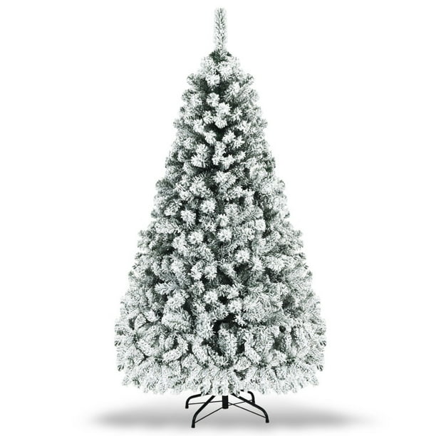 SUGIFT 6ft Snow Flocked Christmas Tree, Premium Holiday Pine Branches, Foldable Metal Base