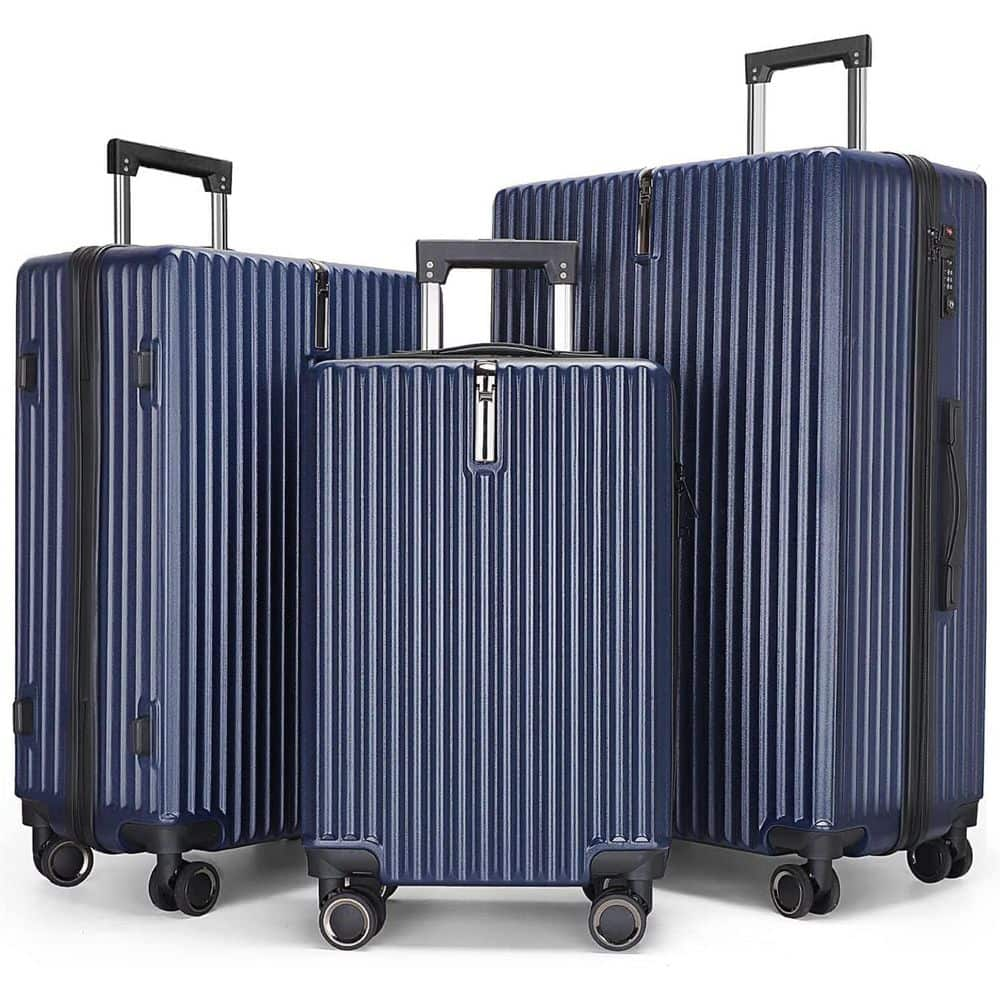 3-Piece Dark Blue Hardside Spinner Luggage Set with TSA Lock