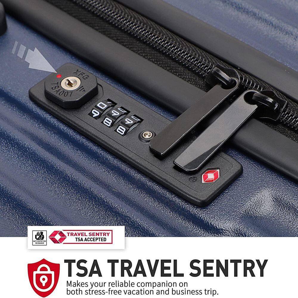 3-Piece Dark Blue Hardside Spinner Luggage Set with TSA Lock