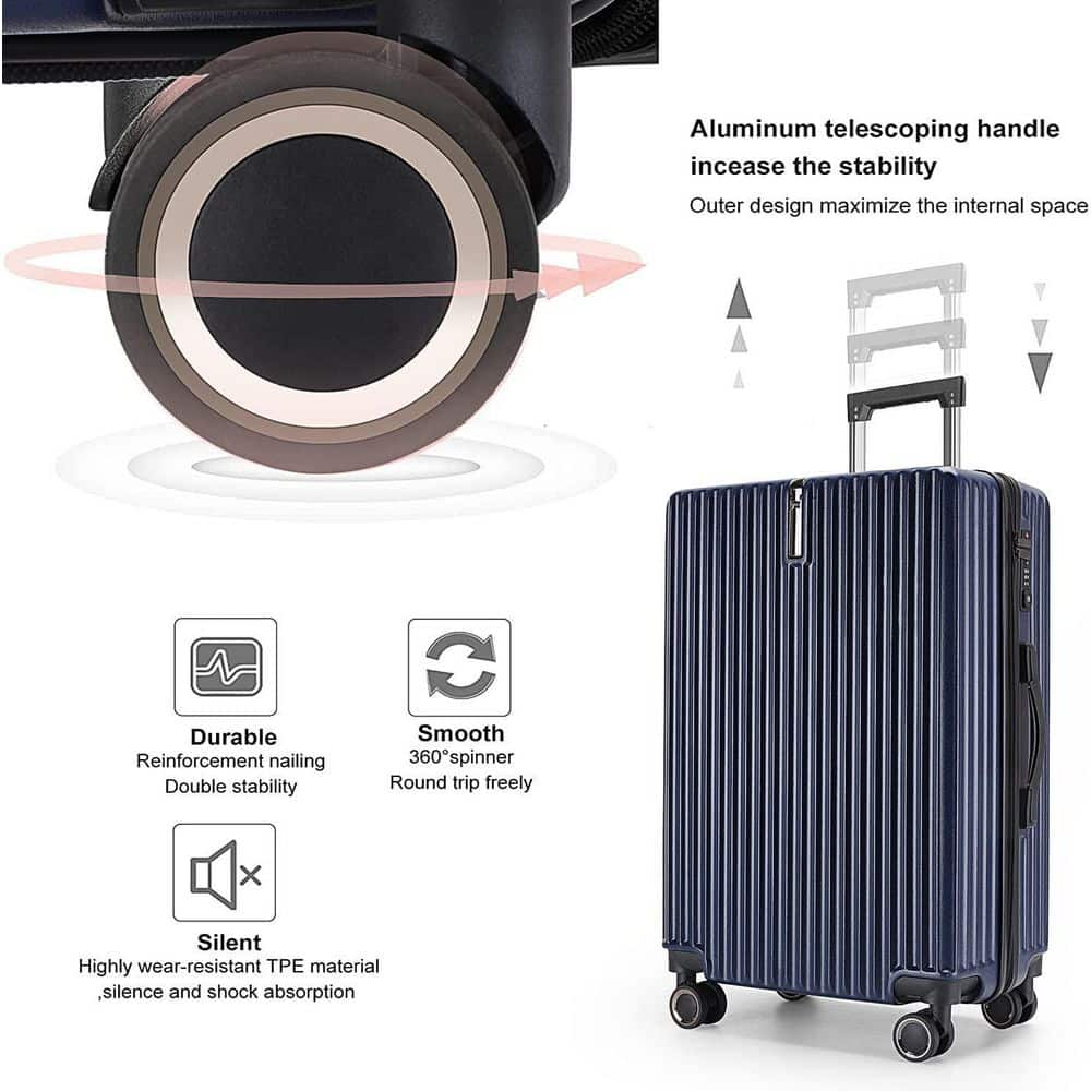 3-Piece Dark Blue Hardside Spinner Luggage Set with TSA Lock