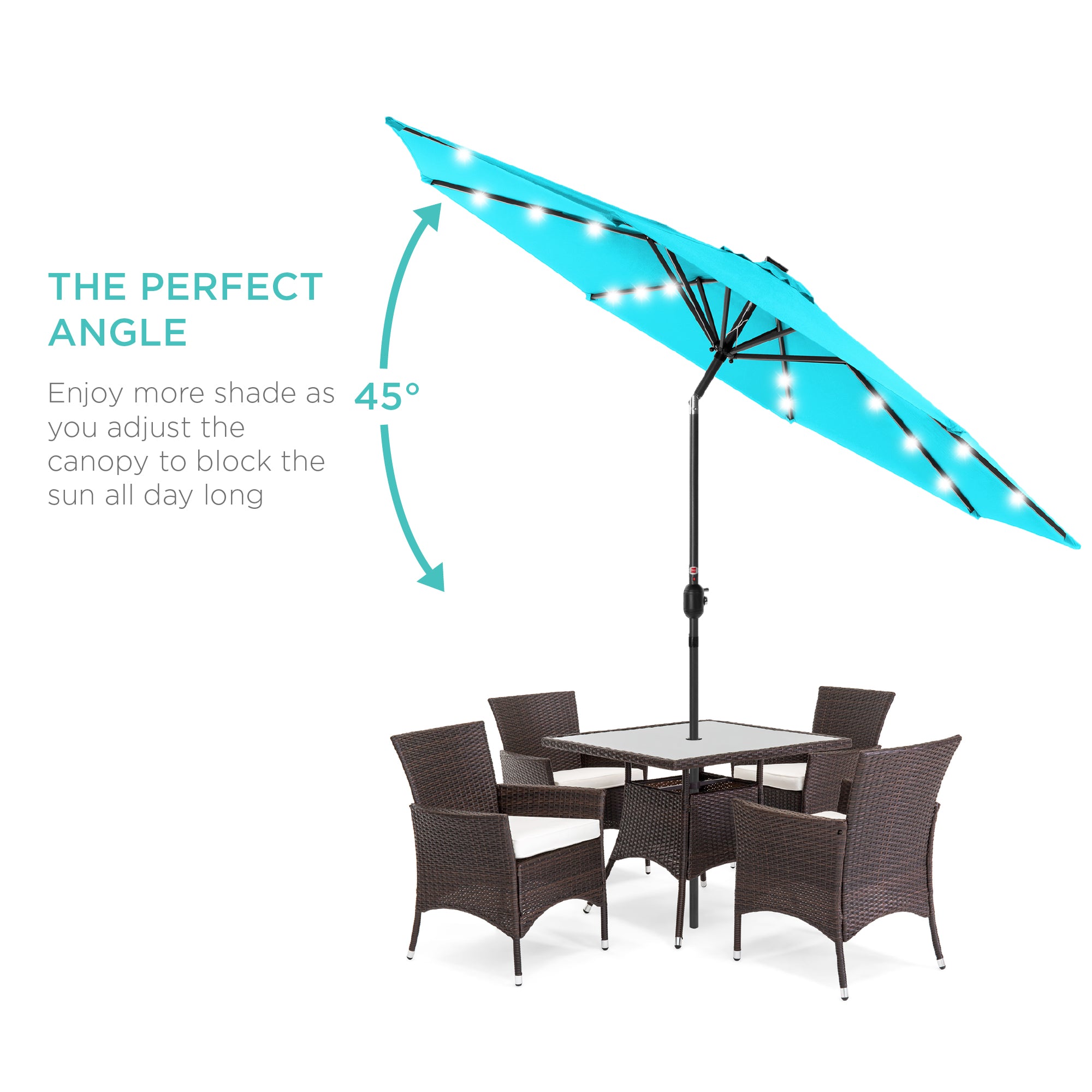 SUGIFT 10ft Solar LED Lighted Patio Umbrella w/ Tilt Adjustment, Fade-Resistant Fabric - Light Blue