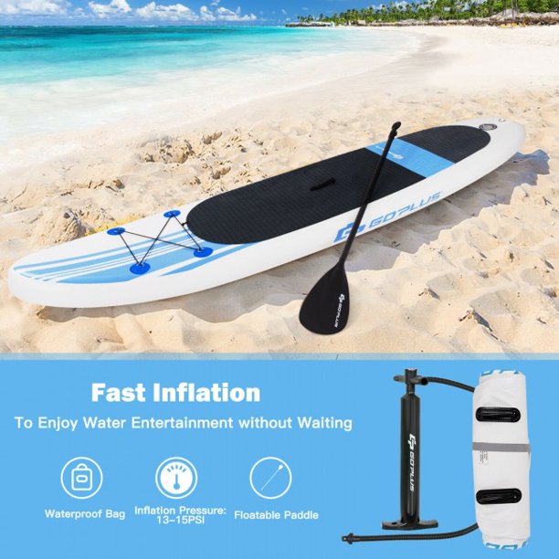 SUGIFT Inflatable Stand Up Paddle Board with Carry Bag (10 Feet,Blue And White)