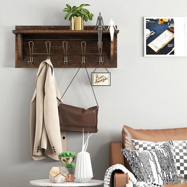 SUGIFT Hanging Shelf Rustic Wooden Wall-Mounted Entryway Hanging Shelf